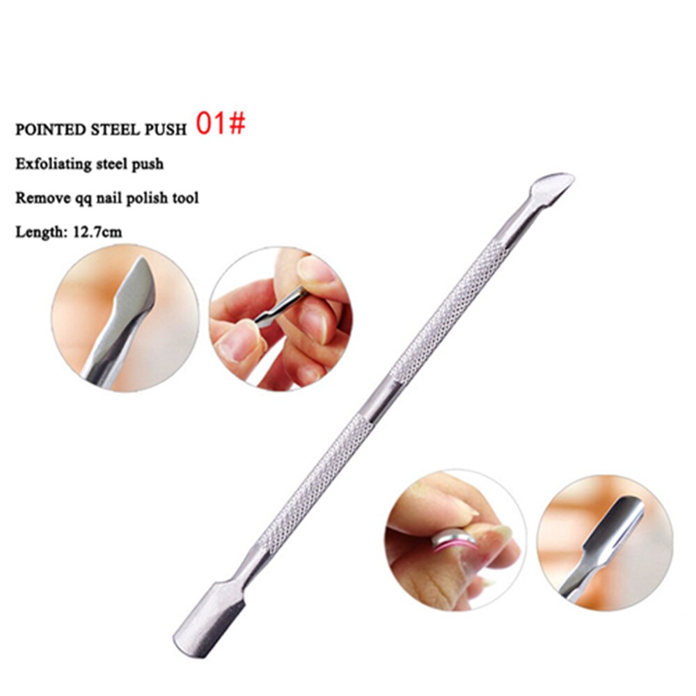 Ferramentas de cuidados com as unhas dupla terminou cortador de cutícula empurrador cutícula de aço inoxidável pele morta limpar manicure ferramentas: 01