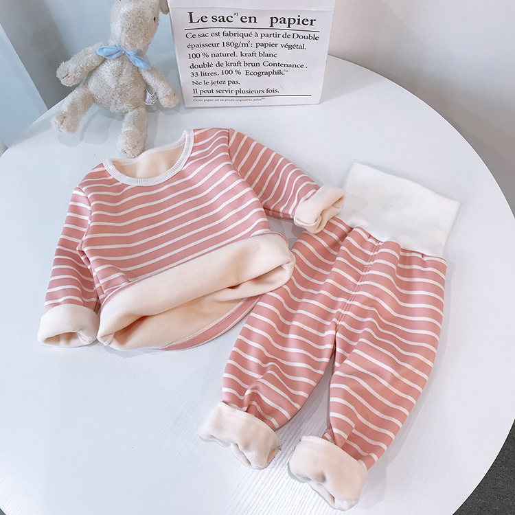 Pigiama a righe per bambini inverno caldo abbigliamento per bambini pigiami per ragazzi pigiami a maniche lunghe in cotone + pantaloni 1-4 anni: Pink Striped / 4T
