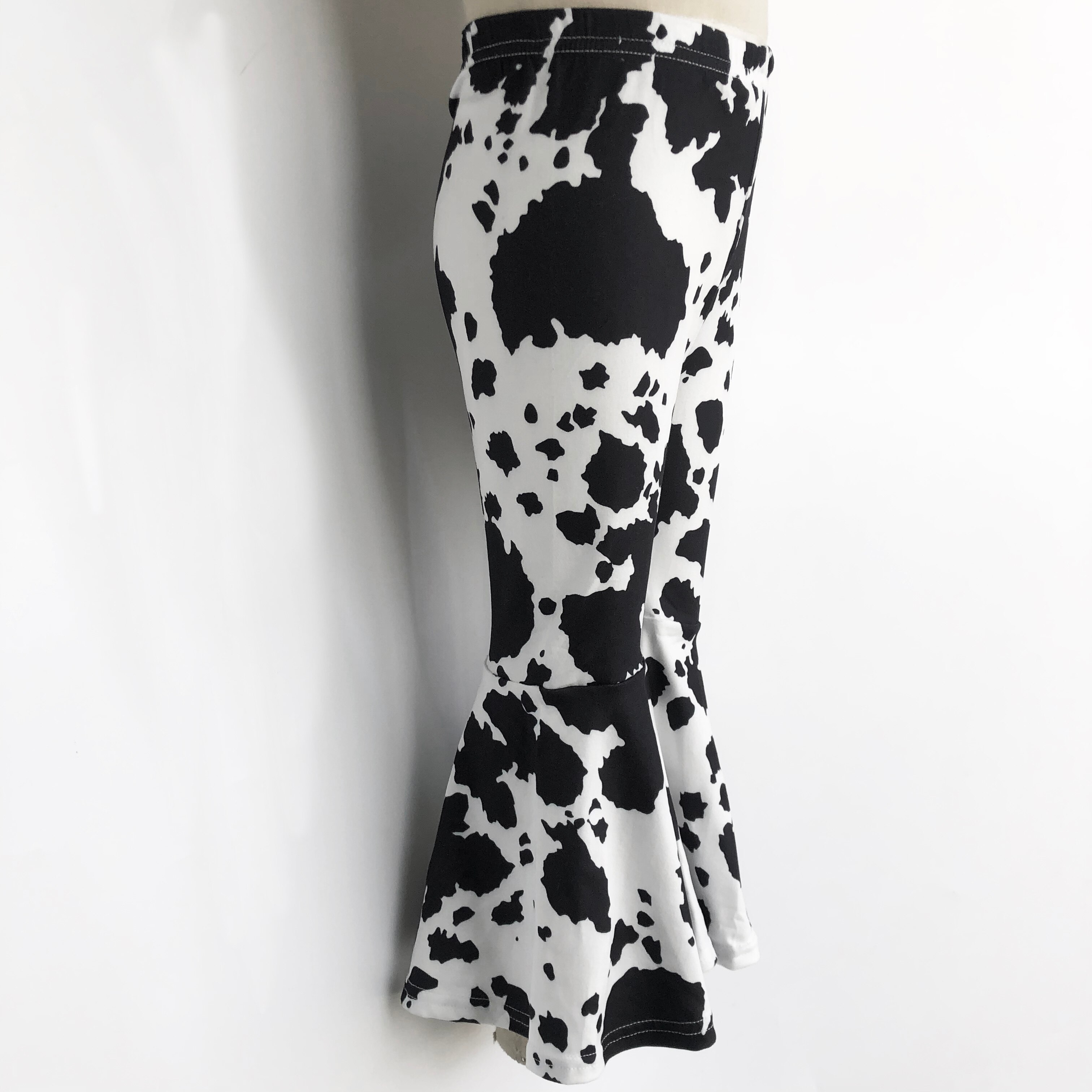 GirlyMax Spring Girls Long Bell Bottom Cow Print Pants