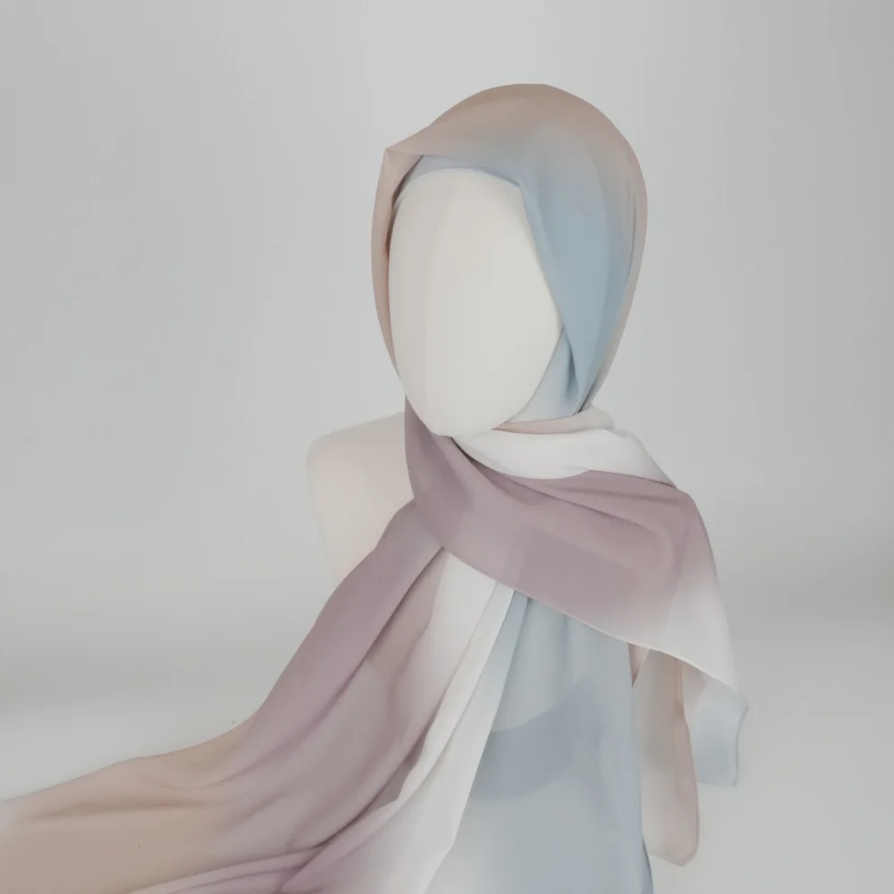 Chiffon-Hijab für Frauen, Turban-Kopftuch, Farbverlauf, Batikdruck, arabische Kopfbedeckungen, islamische Kleidung, muslimische , 70 x 175 cm: Rost rot