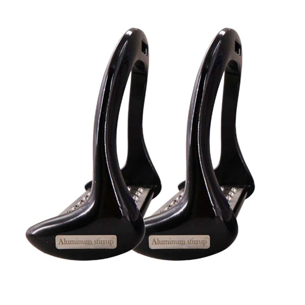 1 paio di forniture ispessite durevoli pedale antiscivolo in lega di alluminio leggera staffe per cavalli da equitazione: Black