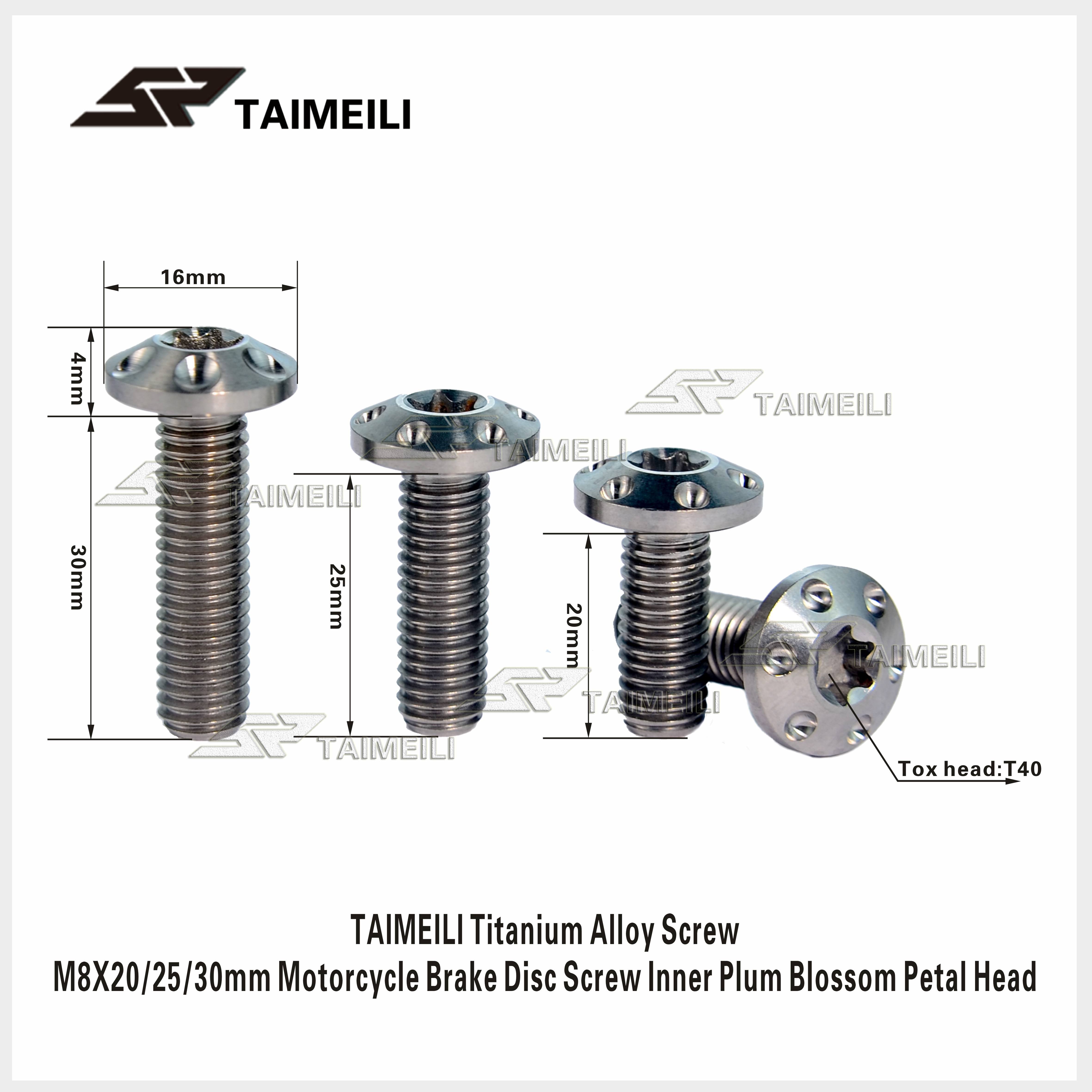 TAIMEILI Titanium Alloy Screw M8X20/25/30mm Motorcycle Brake Disc Screw Inner Plum Blossom Petal Head 1PCS