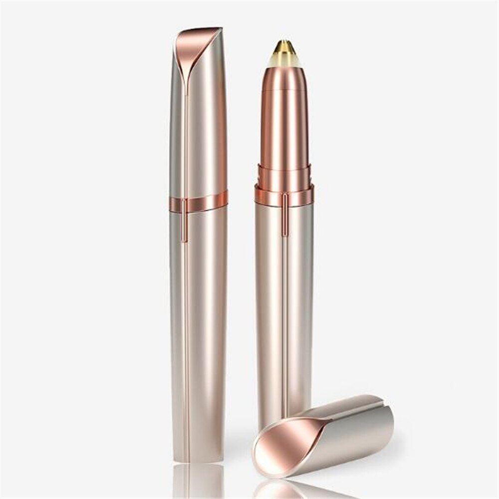 Eye Brow Shaver Shaper Electric Eyebrow Trimmer Remover Painless Epilator Razor Portable Facial Hair Remover Makeup Beauty Tools: Gold-Battery