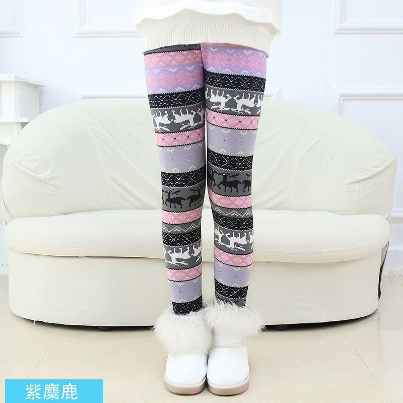 Leggings con estampado Floral para niños y niñas, pantalones pitillo cálidos para Primavera, invierno,: A-Purple Deer