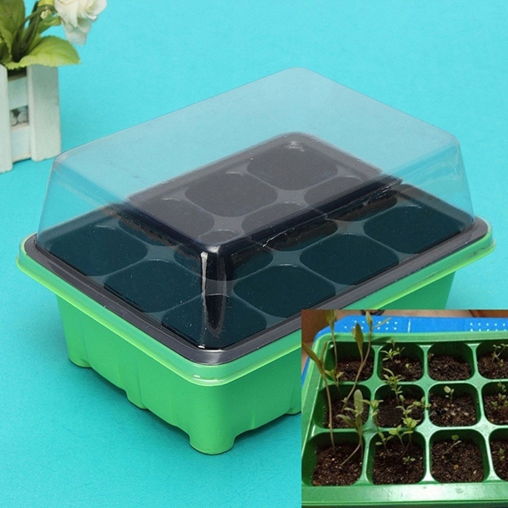 12 Cells Hole Seeds Nursery Pots Grow Box Seeding Box Holder Cloning Insert Propagation Nursery Pots Planter Box: Green