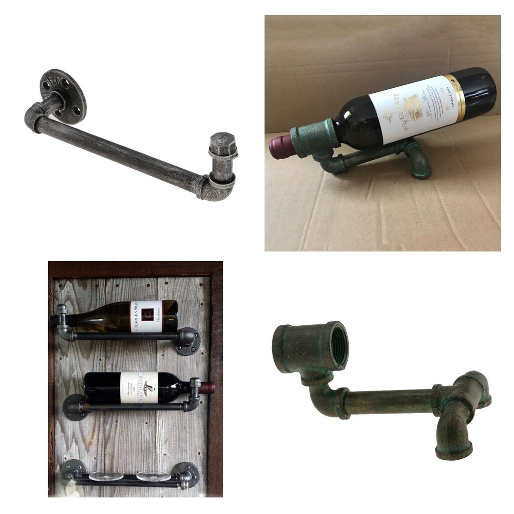 Retro Metal Pipe Bottle Glass Holder Champagne Wine Rack Under Cabinet Shelf Cellar Inside Screw in for Home Bar