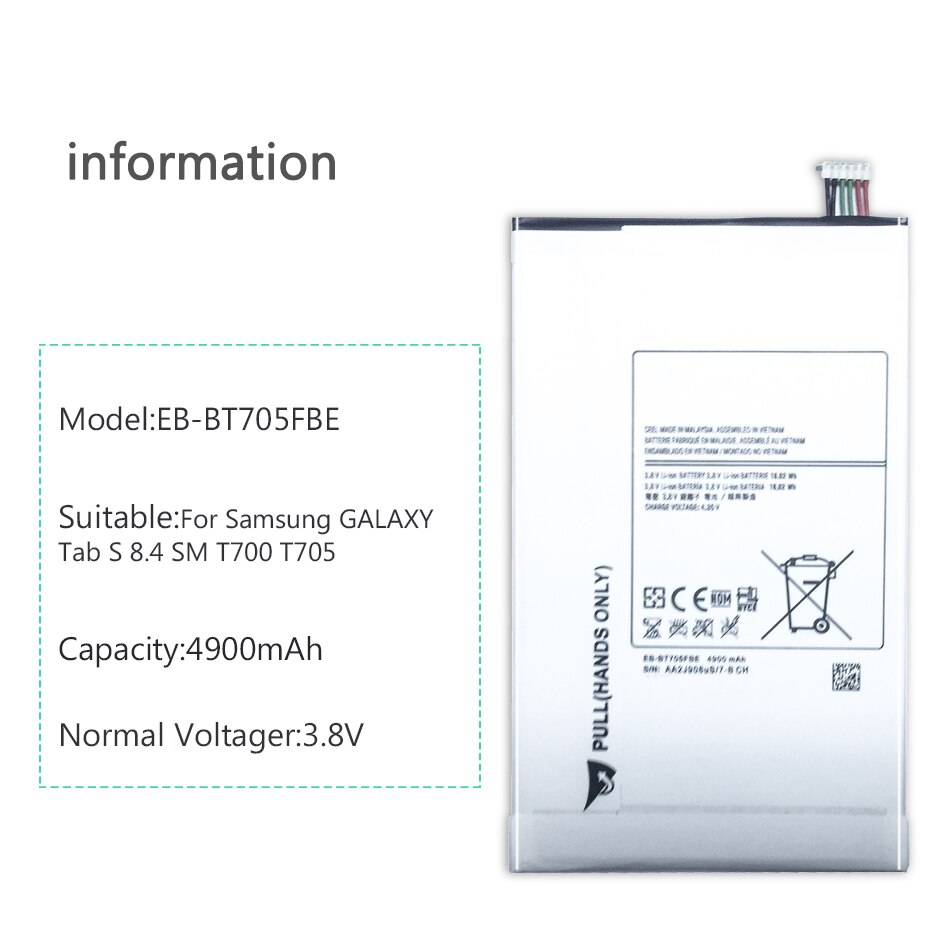 Bateria de substituição da tabuleta de 4900 mah para samsung galaxy tab s 8.4 t700 t705 SM-T700 t701 SM-T705 EB-BT705FBE EB-BT705FBC + trilha não