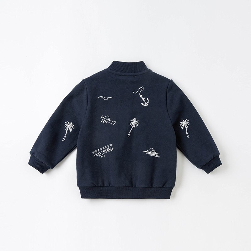 DB16746-abrigo con bolsillos y estampado de dibujos animados para niño, ropa de abrigo para niño pequeño, prendas de vestir para niño