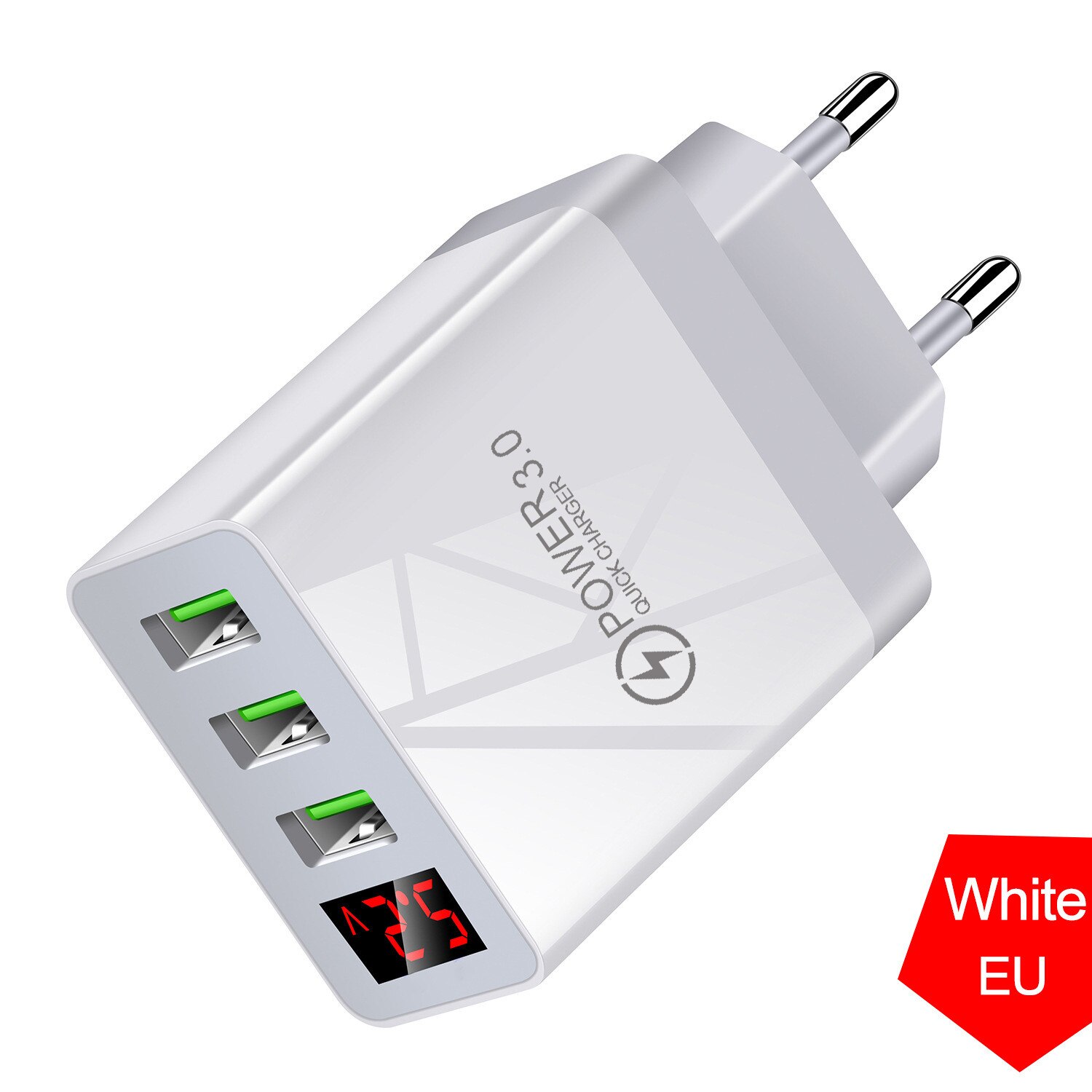 Ładowarka USB 5V 3A szybka ładowarka do telefonu QC 3.0 do Samsung S20 iPhone Xiaomi telefon komórkowy wyświetlacz LED 3 porty ładowarka ścienna Adapter: EU Plug White