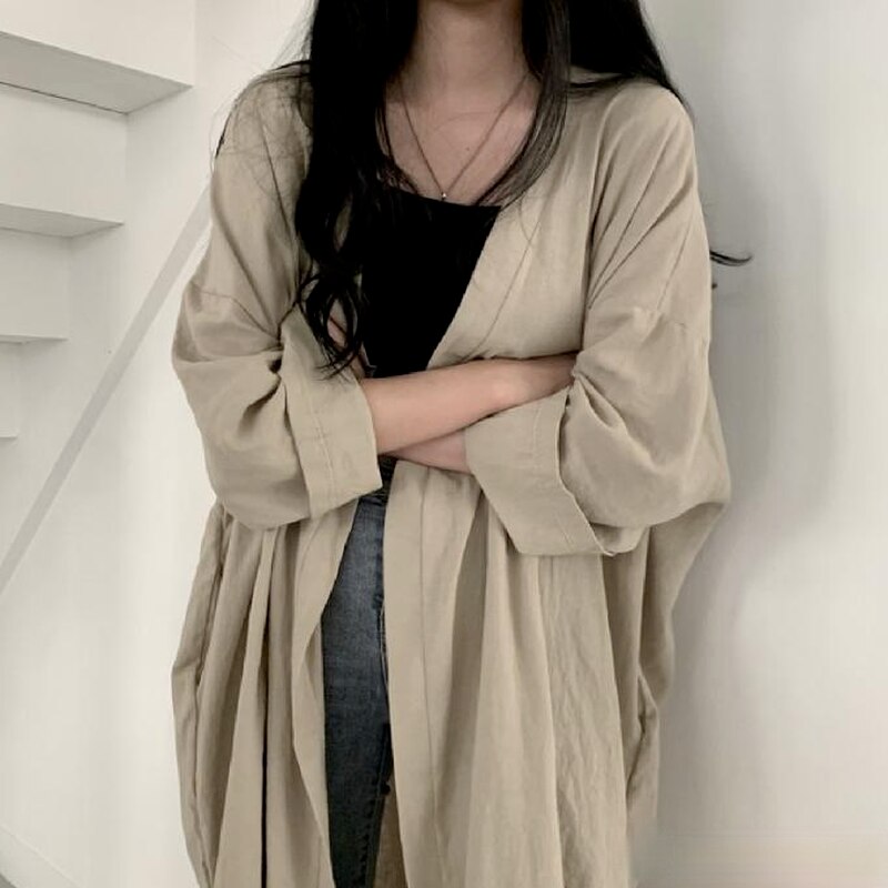 Trench manches chauve-souris pour femme, coupe-vent Long, Chic, Vintage, avec fente latérale, assorti avec tout, Harajuku, vêtements d&#39;extérieur amples