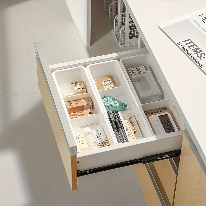 Caja de almacenamiento de compartimentos ajustable, cajón de almacenamiento retráctil funcional para el hogar con divisor de compartimentado