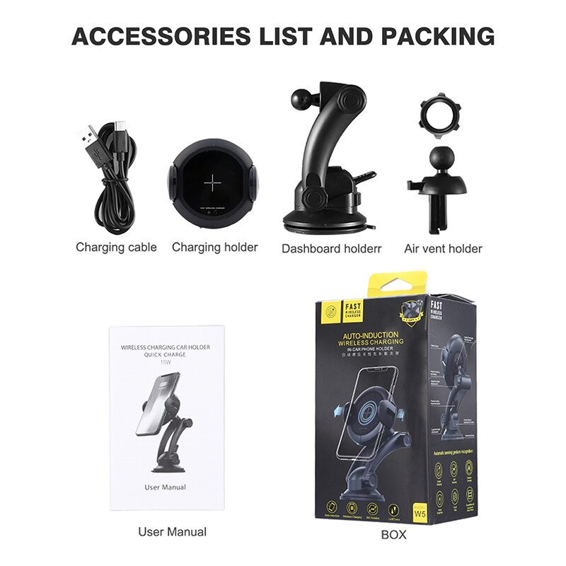 Supporto per telefono caricabatterie per auto Wireless 15W per iphone Dock di ricarica rapida per huawei AutoClamping