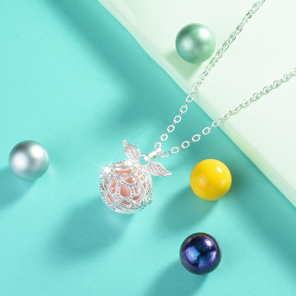 Angel caller 18mm Wing Harmony Bola Ball Crystal Ball CZ Cage Pendant long Necklace DIY Chime Ball For Pregnant woman baby K380