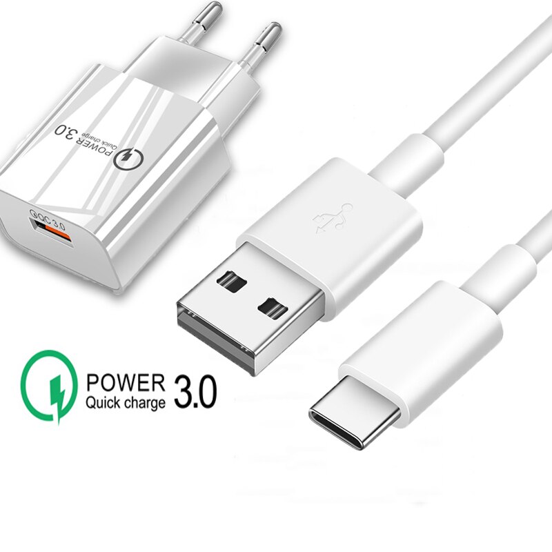 EU Plug QC 3.0 Fast Charger For Xiaomi Redmi 8A 9A Note 8T 9S 7 8 9 K20 K30 Pro OPPO A52 A72 A92 Type C USB Cable Phone Charger