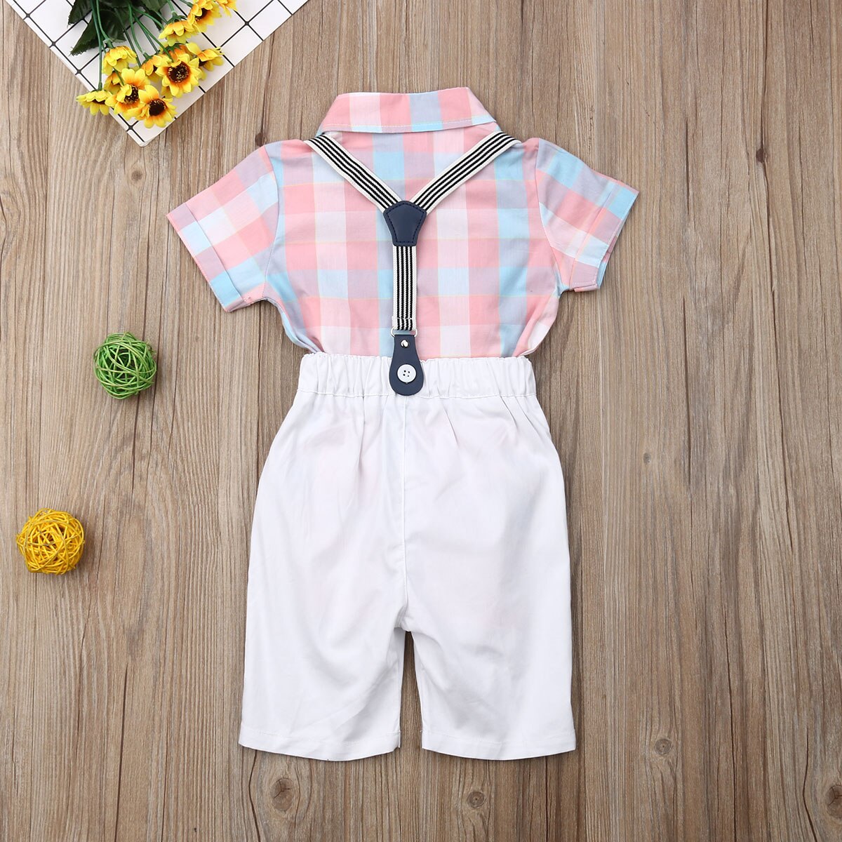 Toddler Infant Baby Clothes Boys Gentleman Suits Outfit Clothes Plaid shirt Top Shorts Kids Clothing Boy Set