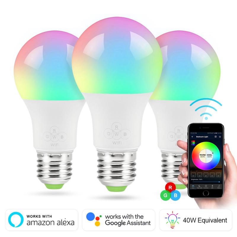 WIFI inteligente RGBW bombilla Led 4,5/7 W E27 casa inteligente Bluetooth lámpara Color Compatible con Alexa de Google