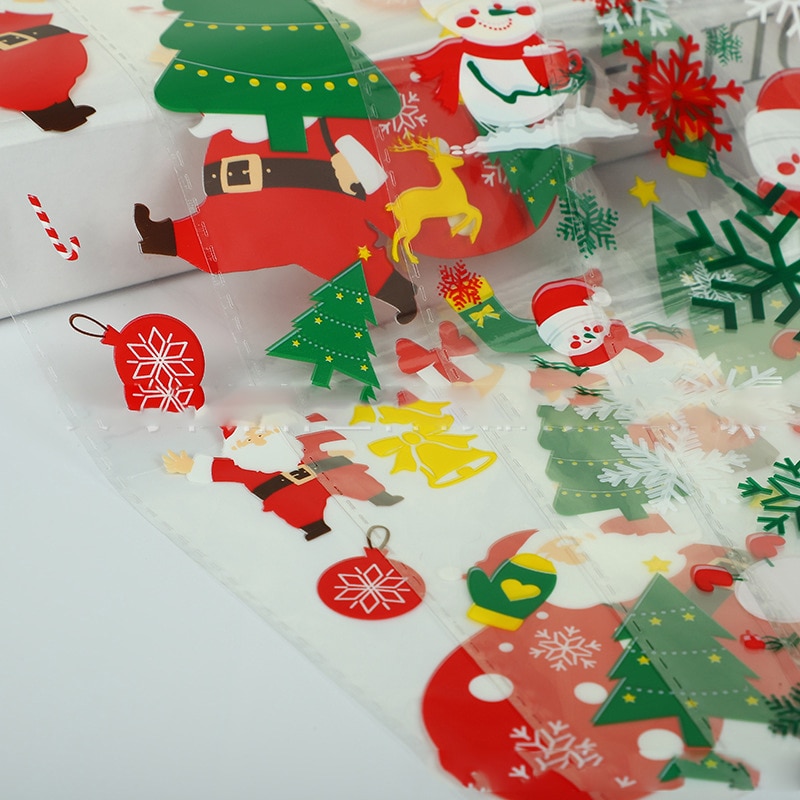 50 stk xmas selvklæbende cookieemballage plastposer jul cellofan festposer behandler slikpose festival fest favor
