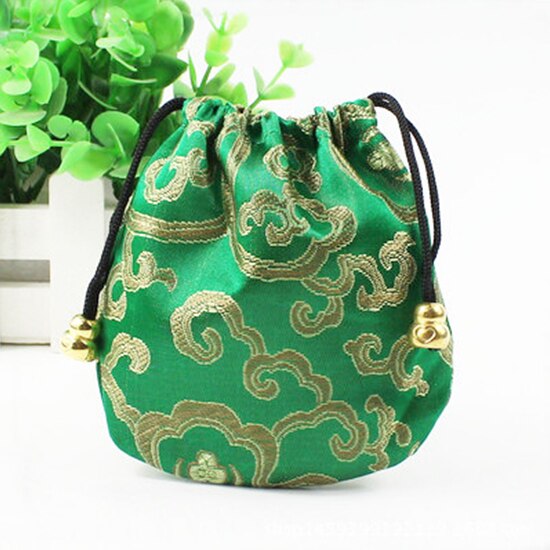 Silk Drawstring Pouch Drawstring Ethnic Style Jewelry 1 Pcs Bags Embroidery Jewellery Pouch Brocade Box Small Trick Colorful: Green