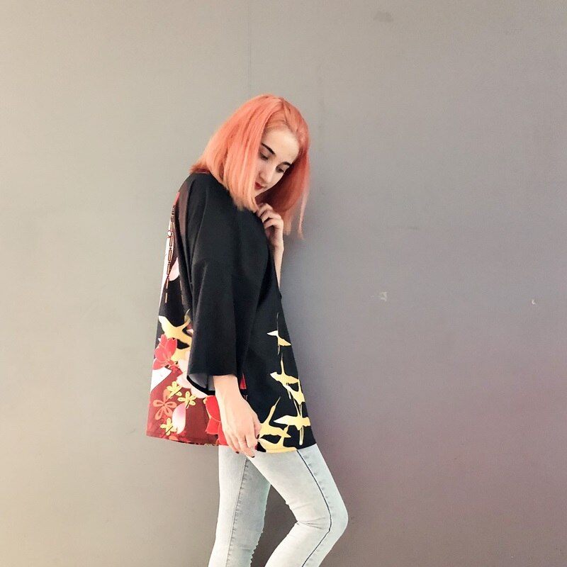 Las mujeres Kimono Yukata mujer ropa informal japonesa Ulzzang Japón estilo camisa suave chica Haori mujeres Kimono Obi Top 10206