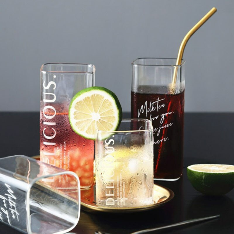 Heat-Resistant Square Glass Home Breakfast Square Cup Milk Cup Square Cup Large Capacity Beverage Fruit Juice Water Cup
