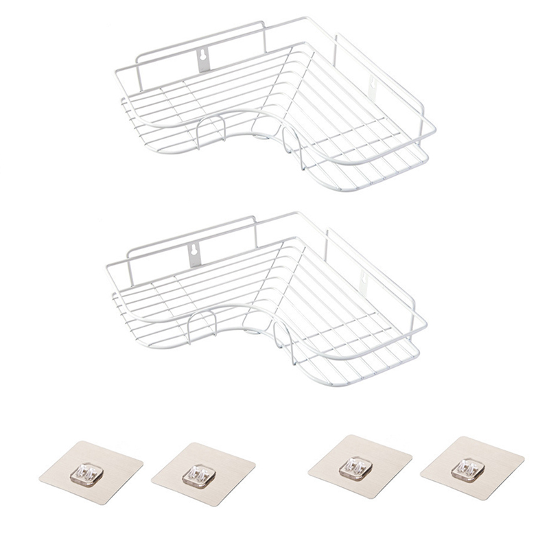 Estante de hierro para baño, soporte de pared para almacenamiento de champú, sin perforaciones, para cocina y ducha: 2 PCS White