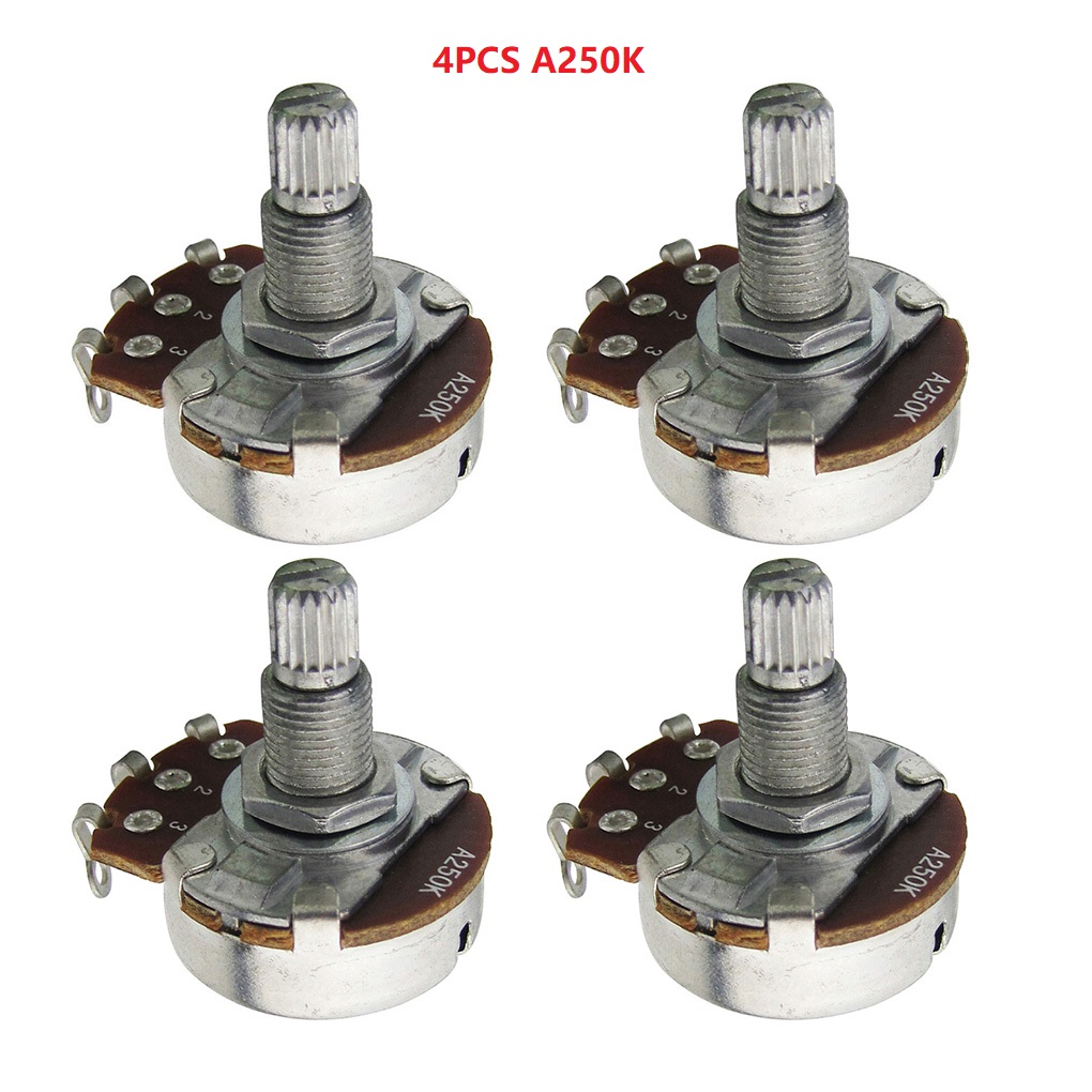 FLEOR 4pcs Full Size Pots Long Split Shaft Guitar Potentiometers A500K A250K B250K A500K for Choose: WHITE