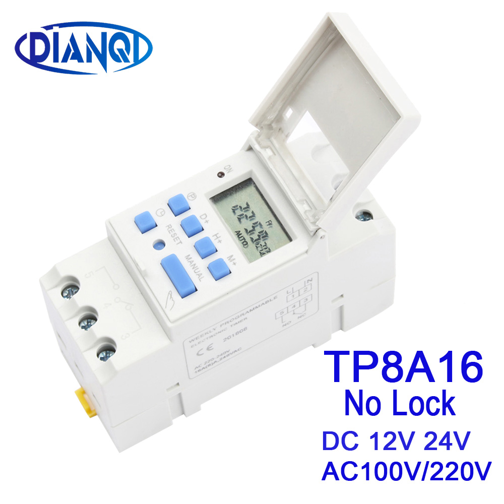 Electronic Weekly 7 Days Programmable Digital TIMER SWITCH Relay Control 220V 230V 6A 10A 16A Din Rail tp8a16 No lock