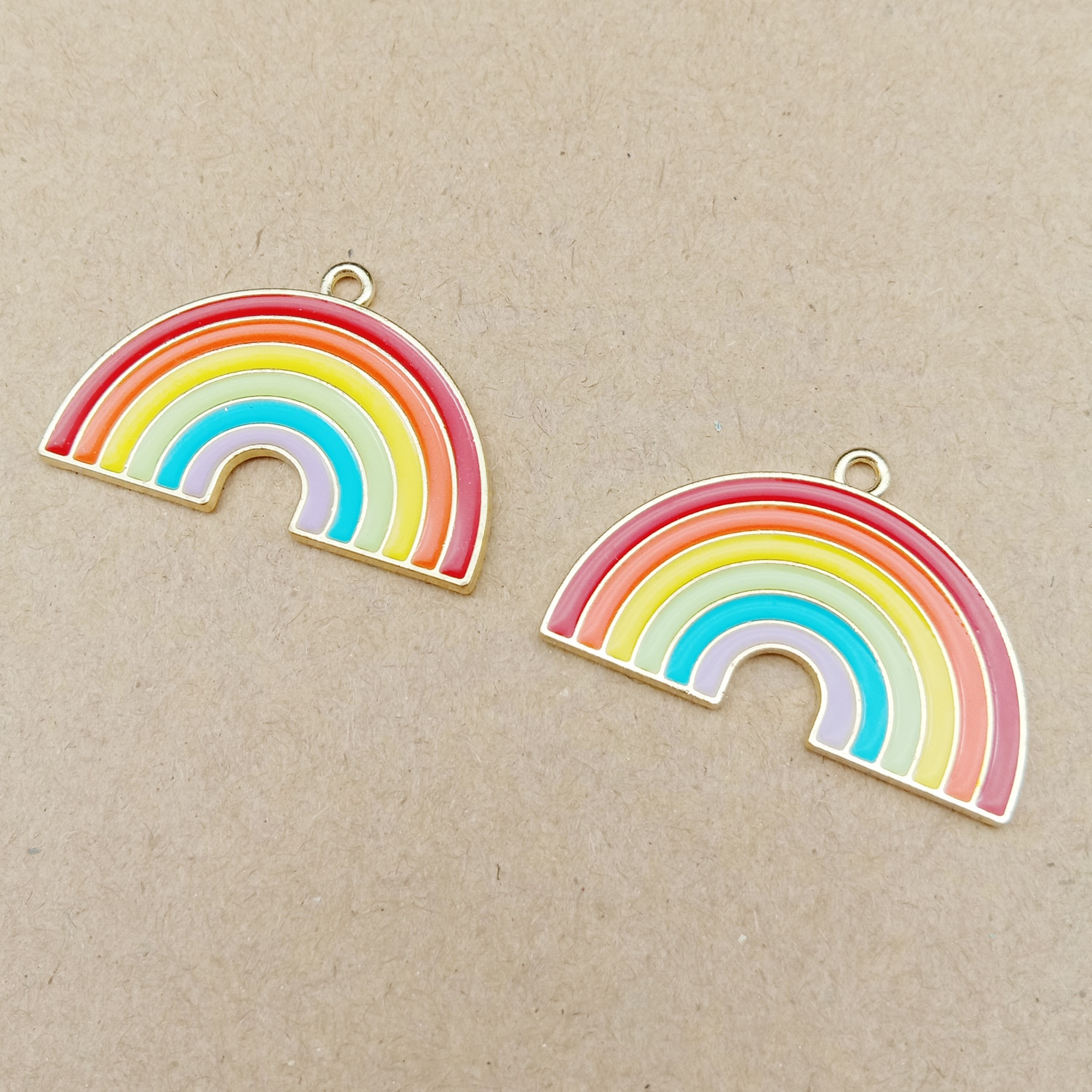 10pcs/pack Rainbow Enamel Charms Jewelry Earring Bracelets DIY Pendant Jewelry Making Golden Base 31*20mm