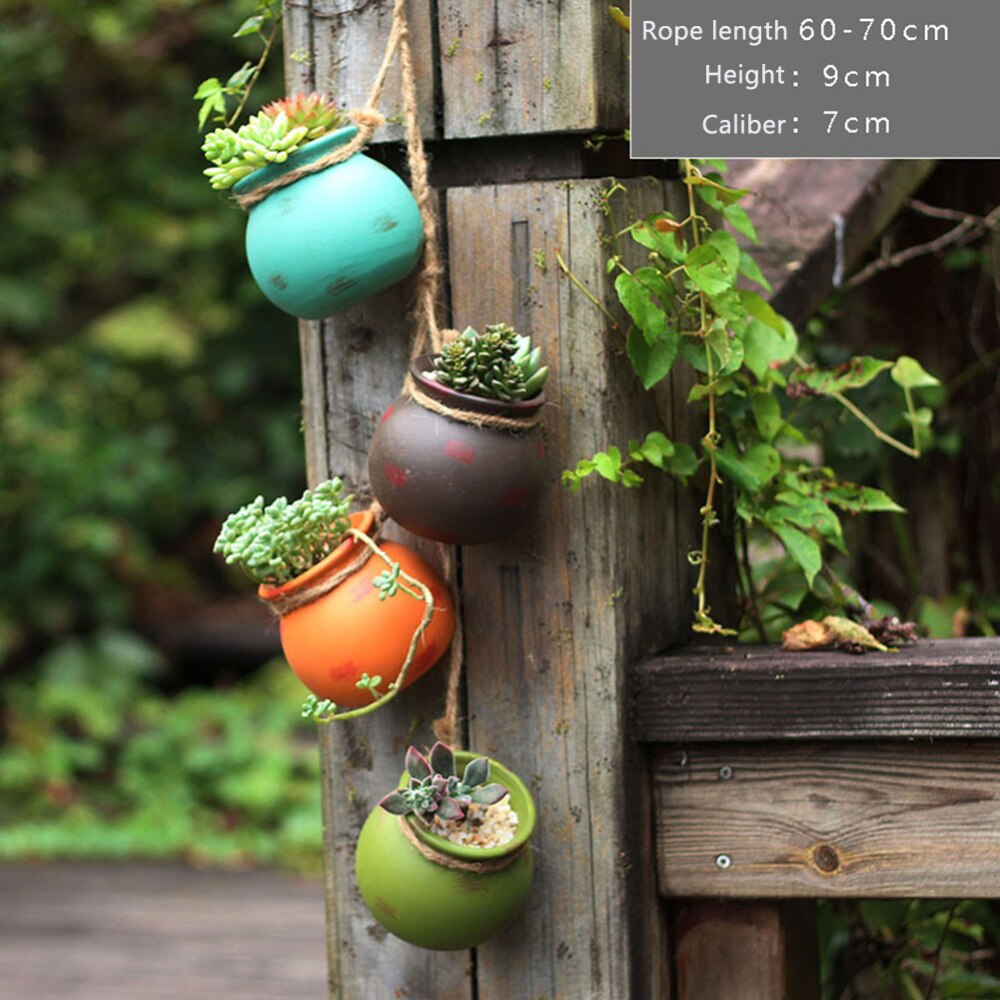Juego de macetas de cerámica para decoración del jardín, Mini macetas colgantes de Color desierto, montaje en techo y pared, 4 unidades