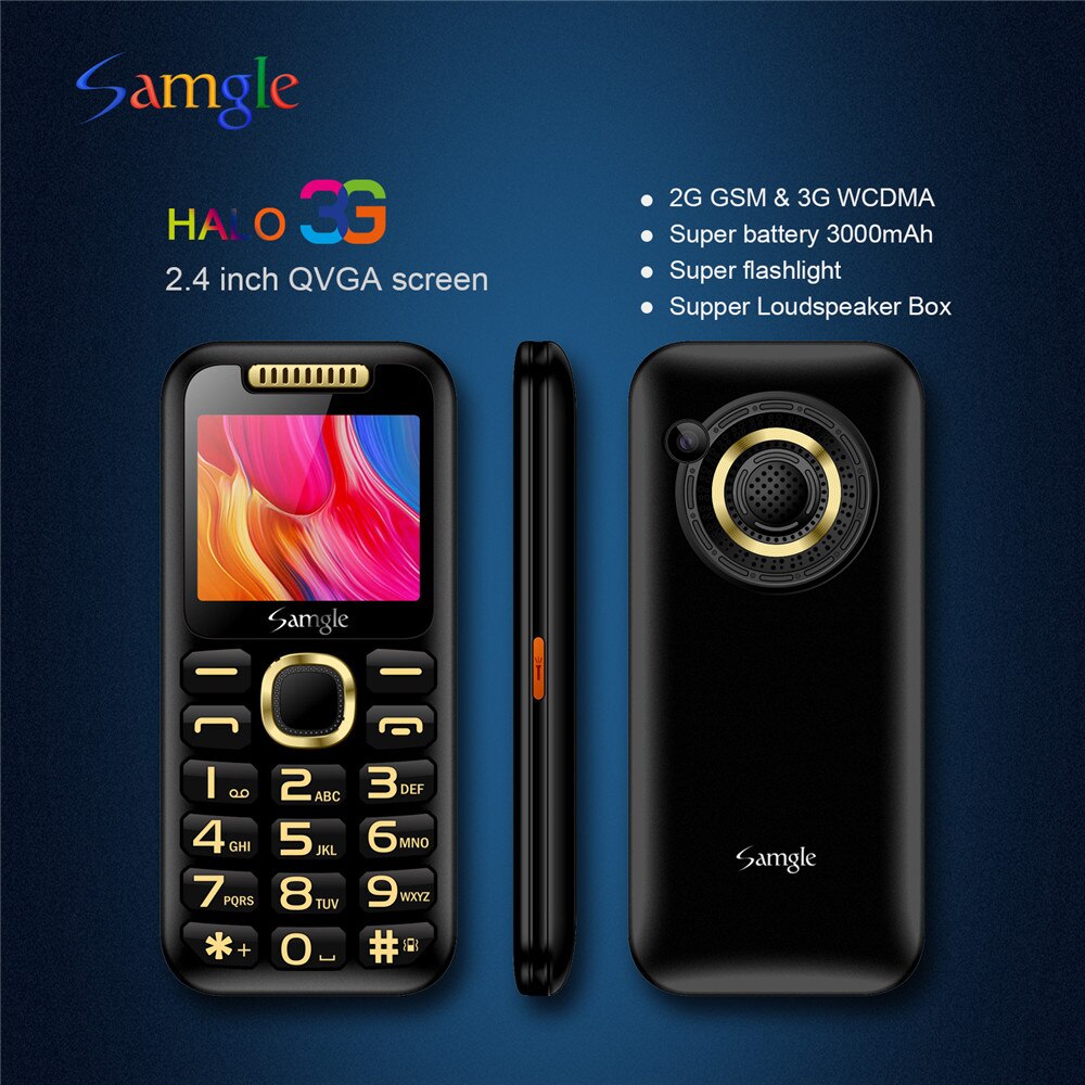 Samgle Halo S2 Wcdma 3G Mobiele Telefoon 2.4 ''Qvga-scherm Torch 1900Mah Avondmaal Luidspreker Gratis Desktop Dual sim Gsm Mobiele Telefoon