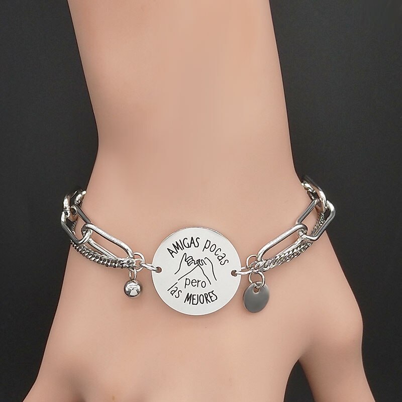 Juntas aomos la cana roestvrijstalen armband bedel beste vriend zilverkleurige kettingarmband sieraden pulseira feminina  b1827