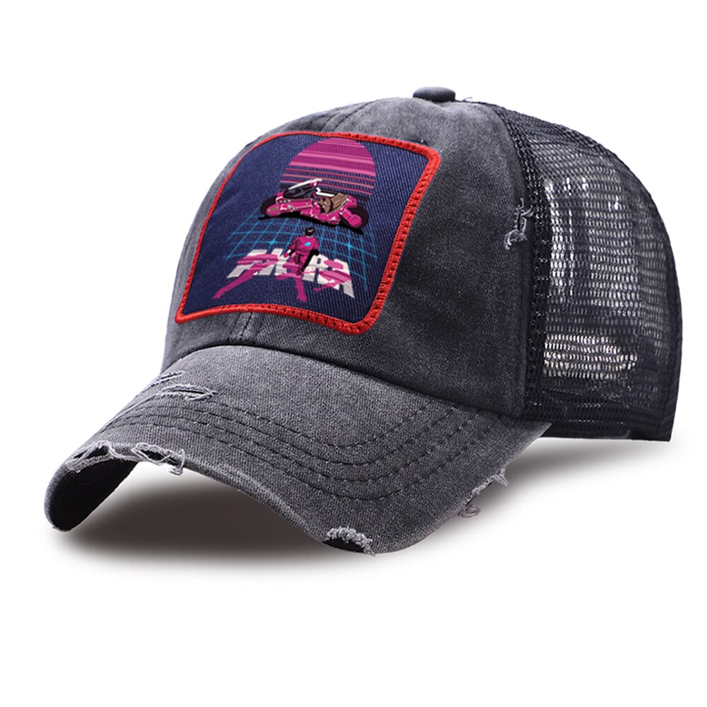 Akira synthwave japan anime baseball hat åndbar casual mesh golf kasketter sport bomuld trucker hatte unisex udendørs snapback cap: Sort 6