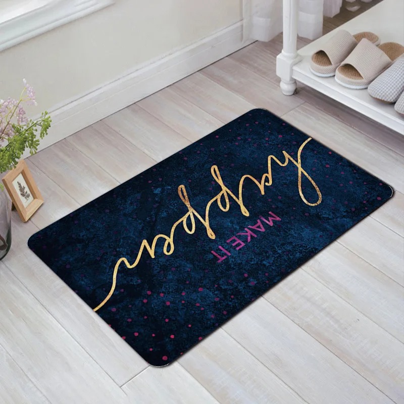Alfombra de puerta con estampado geométrico, decoración para el hogar y el baño: 45x70cm / Negro