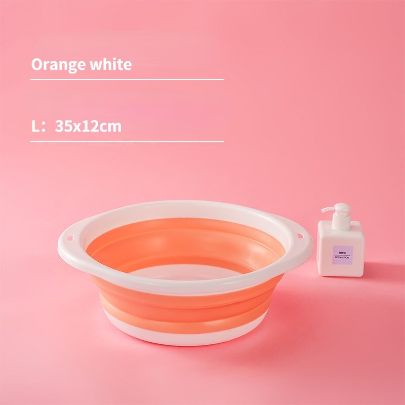 Household Silicone Folding Washbasin Stand, Children's Cartoon Basin, Student Dormitory Travel Portable Foldable Basin: Orange white-L