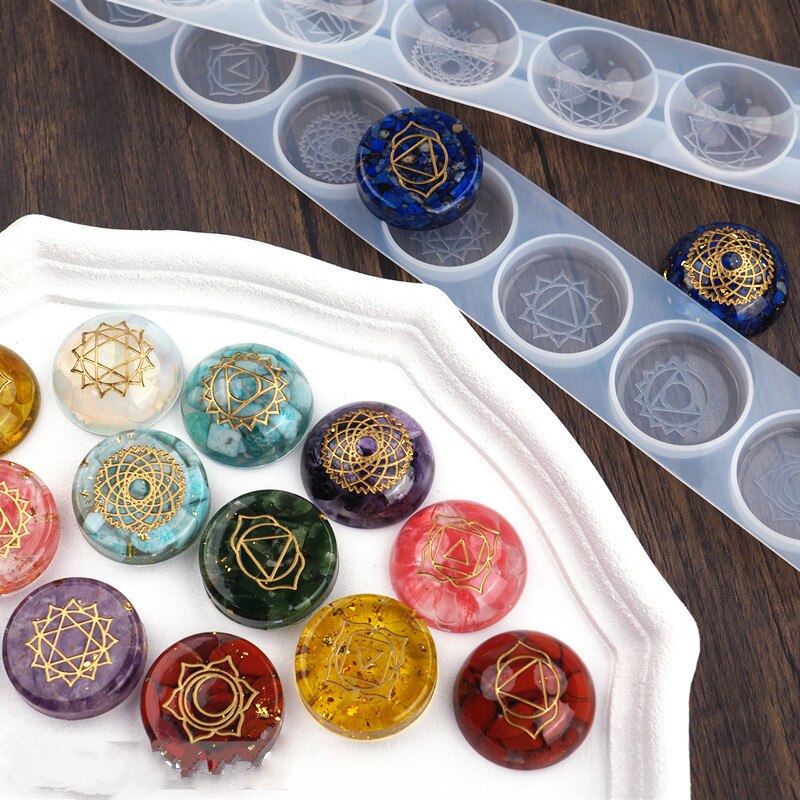 Silicone sete chakras semicírculo hemisfério redondo resina uv molde diy artesanato pingente jóias acessórios