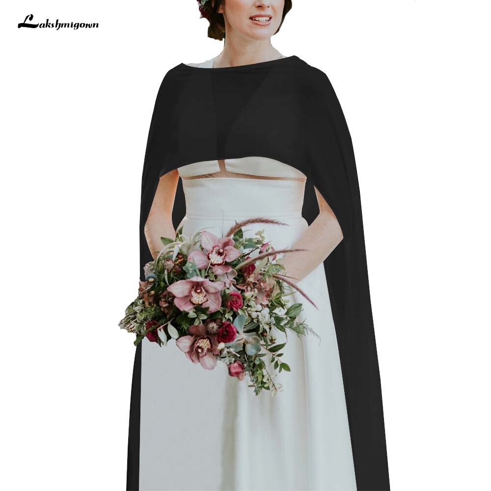 Eenvoudige Goedkope Bruiloft Accessoires Jassen Bolero Chiffon Wedding Cape Sjaals Wit En Ivoor Bruids Wraps: Black