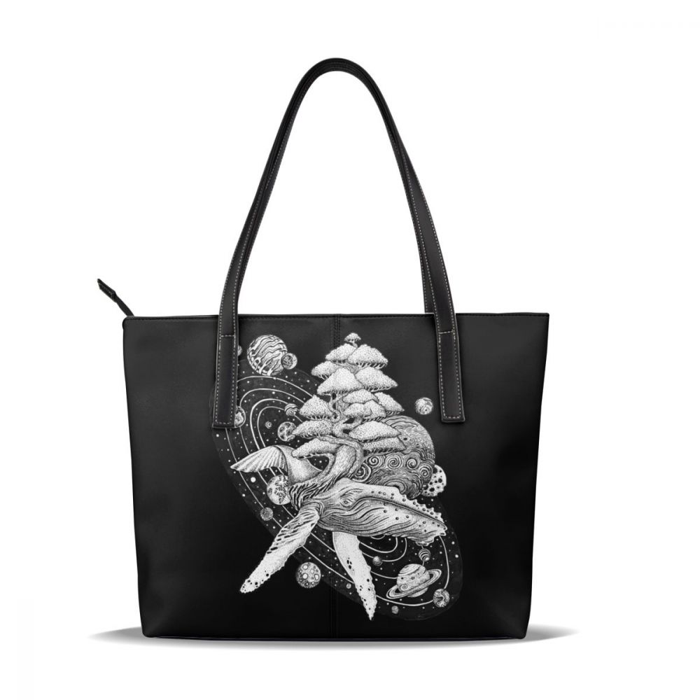 Saturn – sac à main en cuir imprimé pour femmes, fourre-tout tendance surdimensionné pour adolescentes: Space Whale