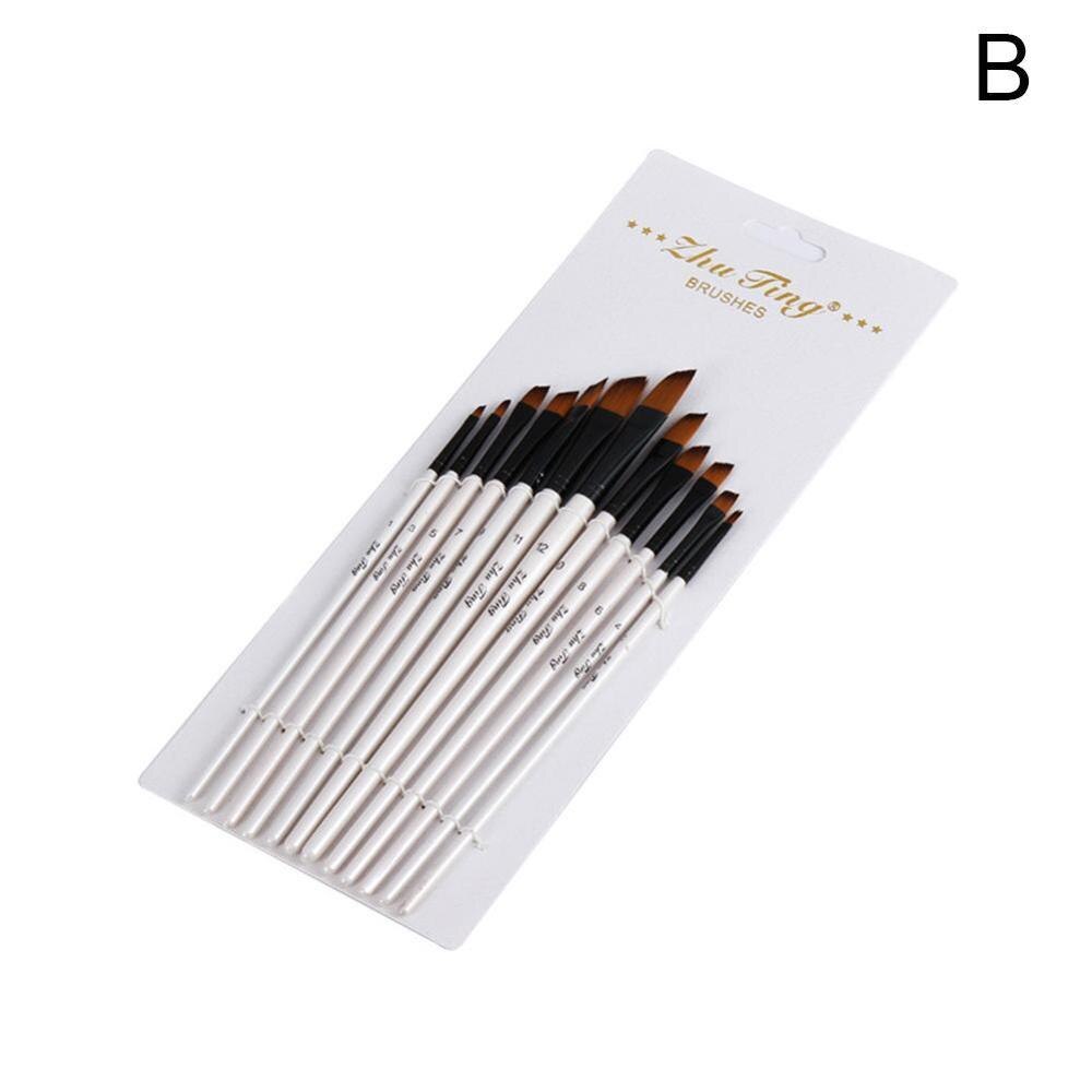 12pcs Nylon Hair Wooden Handle Paint Brush Pen Set For Learning Diy Oil Acrylic Painting Art Paint Brushes Supplies: B