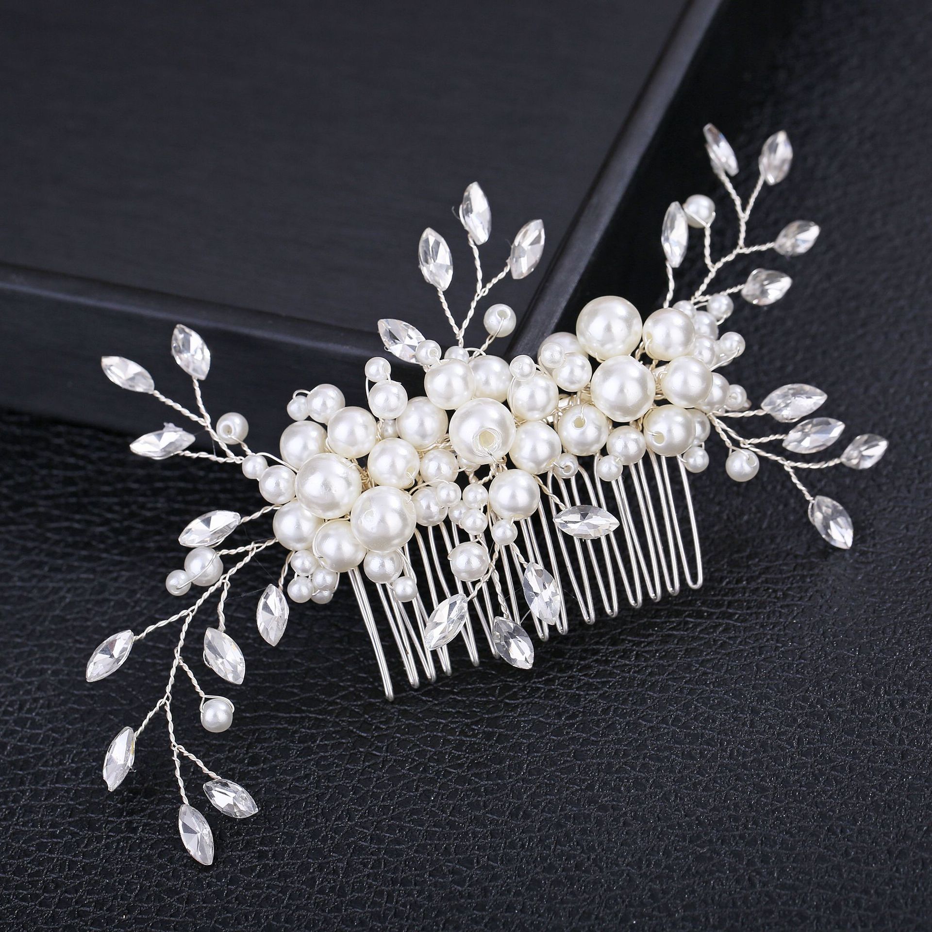 Peineta para el pelo de boda, horquillas y pinzas para el pelo de perlas para mujer, tocado de novia con diamantes de imitación, accesorios de joyas para el cabello de novia, 2025: Con recubrimiento de titanio