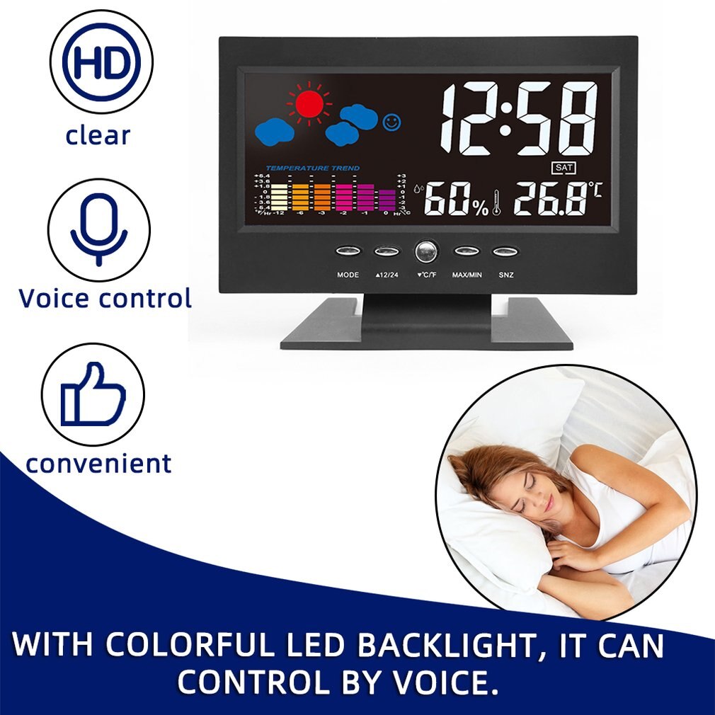 Led Digitale Mini Wekker Snooze Tafel Klok Wakker Mute Elektronische Desktop Klokken Temperatuur Vochtigheid Monitor