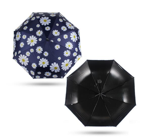 small fresh Daisy blue sunny umbrella three folding black glue UV adult paraguas parasol umbrella rain women