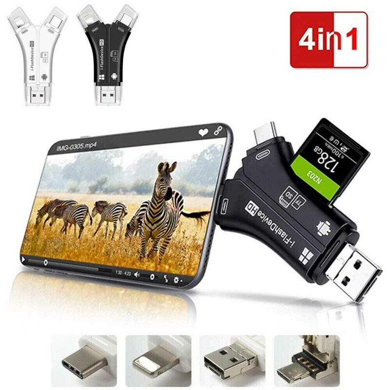 4 in1 USB i-Flash Drive Micro SD/TF Memory Card Reader Adapter For iPhone 12 IOS 14 Android