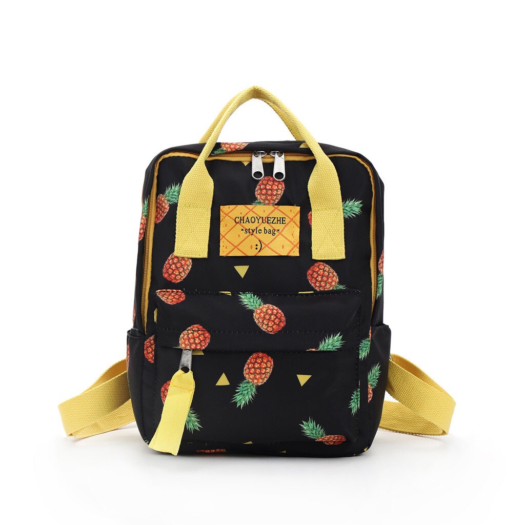 Stijlvolle Vrouw Trendy Pineappl Afdrukken Canvas Rugzak Meisjes Campus Stijl Vrijetijdsbesteding Rugzak Mochila Bolsa Feminina #35: Black 