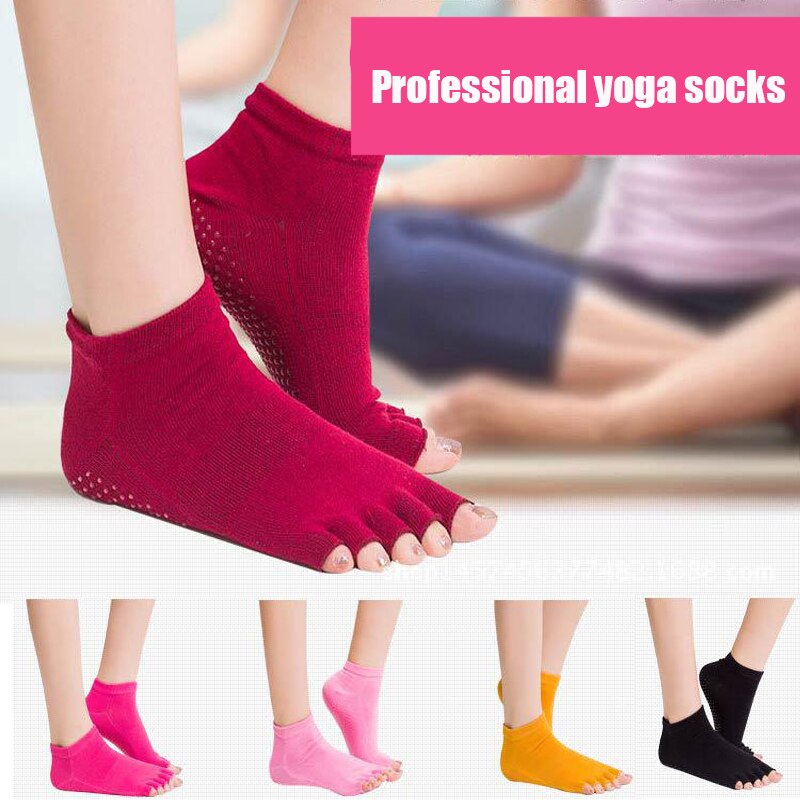 Vrouwen Sport Yoga Sokken Anti-Slip Open Vijf Vingers Siliconen Antislip 5 Teen Sokken Ballet Gym fitness Sport Dans Katoenen Sokken