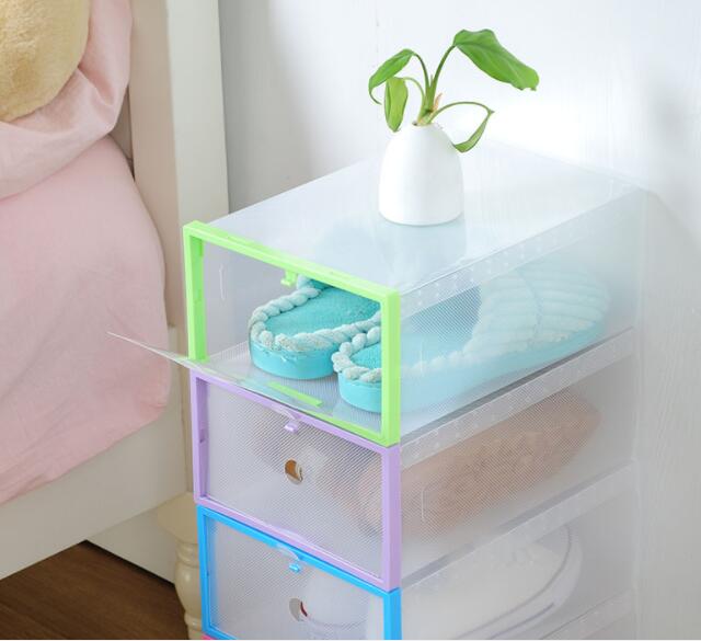 2PC Shoe Organizer Shoe Storage Box Plastic Shoe Box Transparent Rangement Chaussure Shoe Cabinet Make Up Organizer Plastic Box