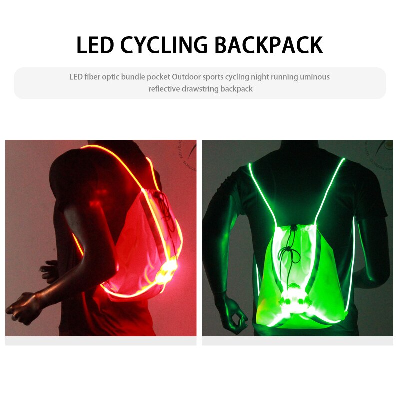 LED Fiber Optic Bundle Pocket Outdoor Sports Cycling Night Running Luminous Reflective Drawstring Backpack