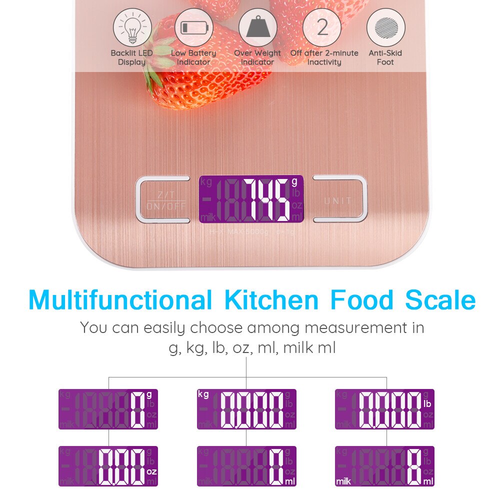 Electronic Kitchen Scales Digital Food Scale Stainless Steel Weighing Scale usb LCD High Precision Measuring Tools 10kg 5kg 0.1g