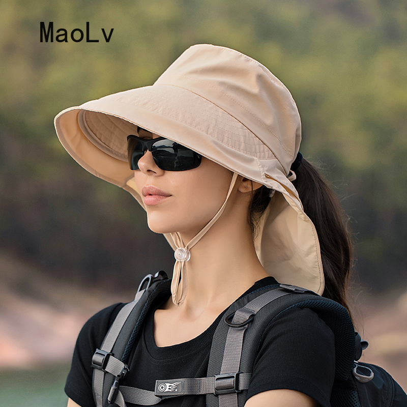 Sombrero de verano para mujer, protección UV para el cuello, visera para el sol para hombre, pesca, senderismo, chal de ala ancha, protector solar, gorra con cola de caballo undefin