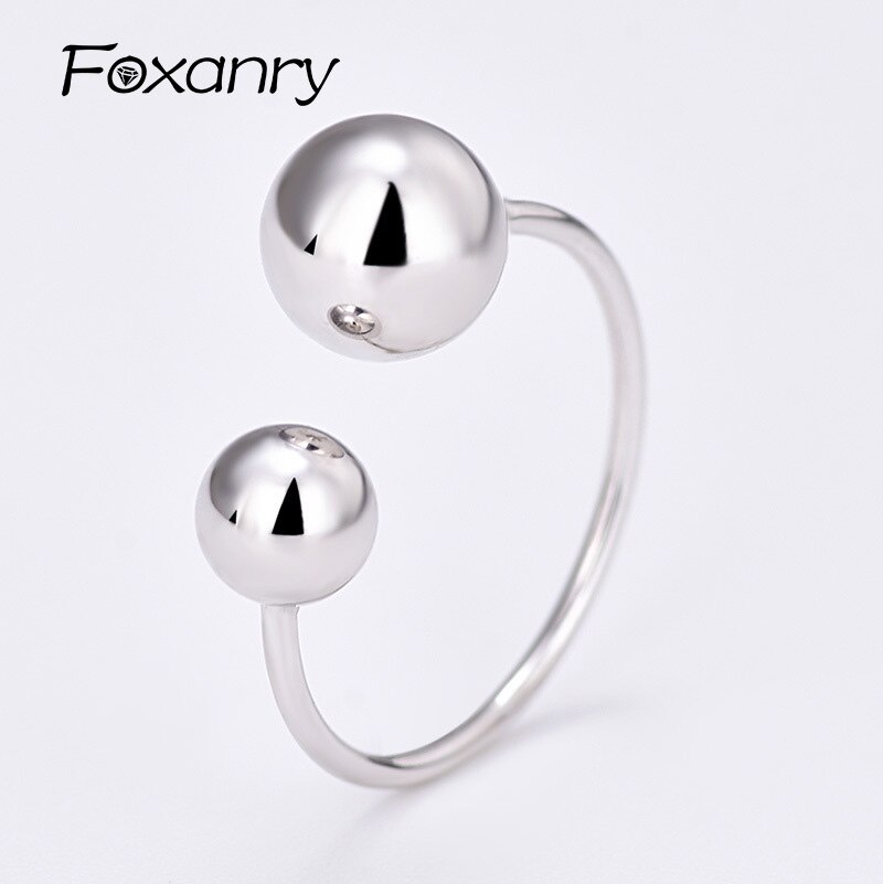 Foxanry-bague géométrique Simple pour femmes, bijoux Vintage, en argent Sterling 925, minimaliste, deux perles, tendance