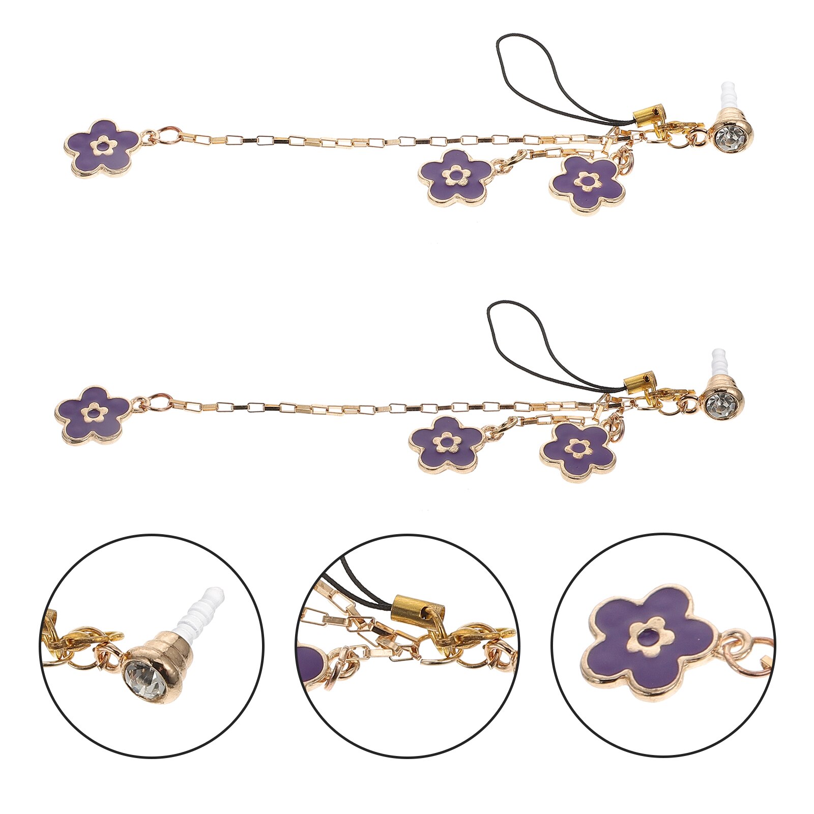 2 pcs delicate earphone jack pendants anti-dust plugs 3.5 mm headphone plugs: Purple